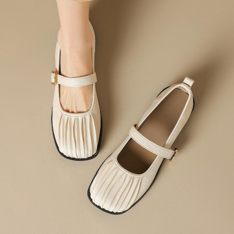 Augustine Single Shoes Women's 2025 New Summer Shallow Mouth Mary Jane Shoes with Skirt Flat Shell Head Small Leather Shoes