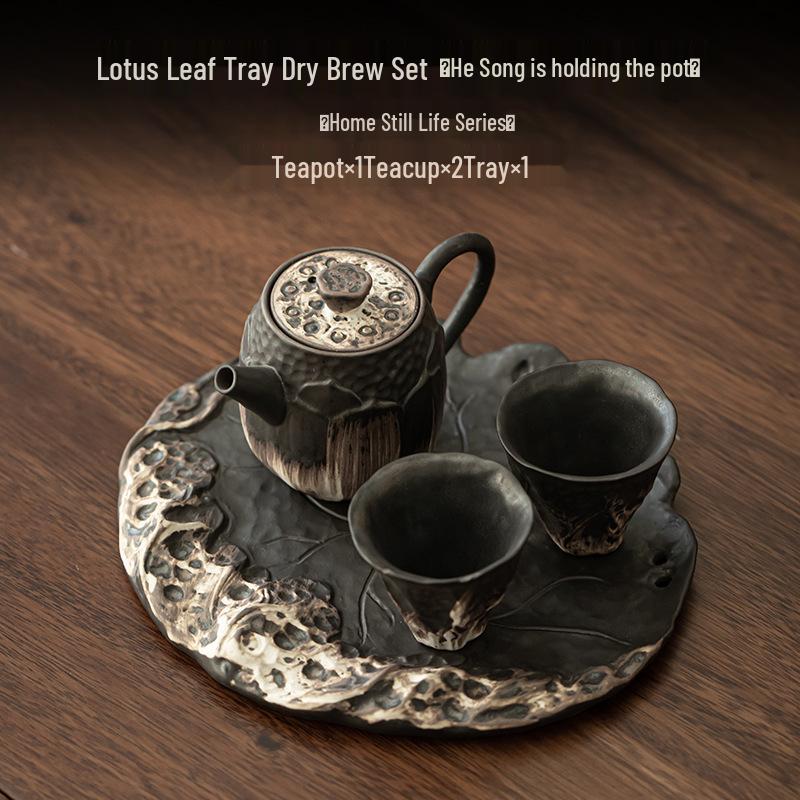 Wabi-sabi Coarse Pottery Bubble Tea Set: Retro Ceramic Teapot with Two Cups