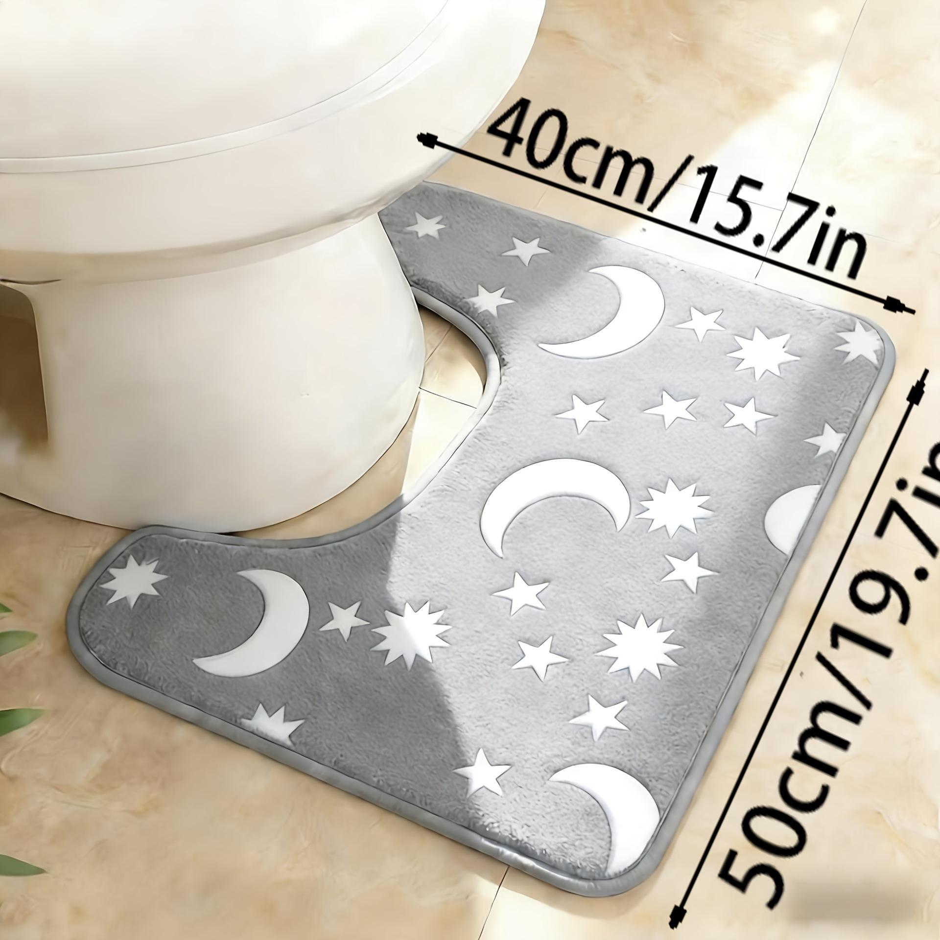 Leuchtendes Sternenmond-Badezimmer-Matten-Set, Leuchtet im Dunkeln, Rutschfest, Wasserabsorbierend, Badezimmerteppich 2er-Pack, Weiche Toiletten-Bodenmatten für die Heimdekoration 40*50cm-U shaped- 1PC grau