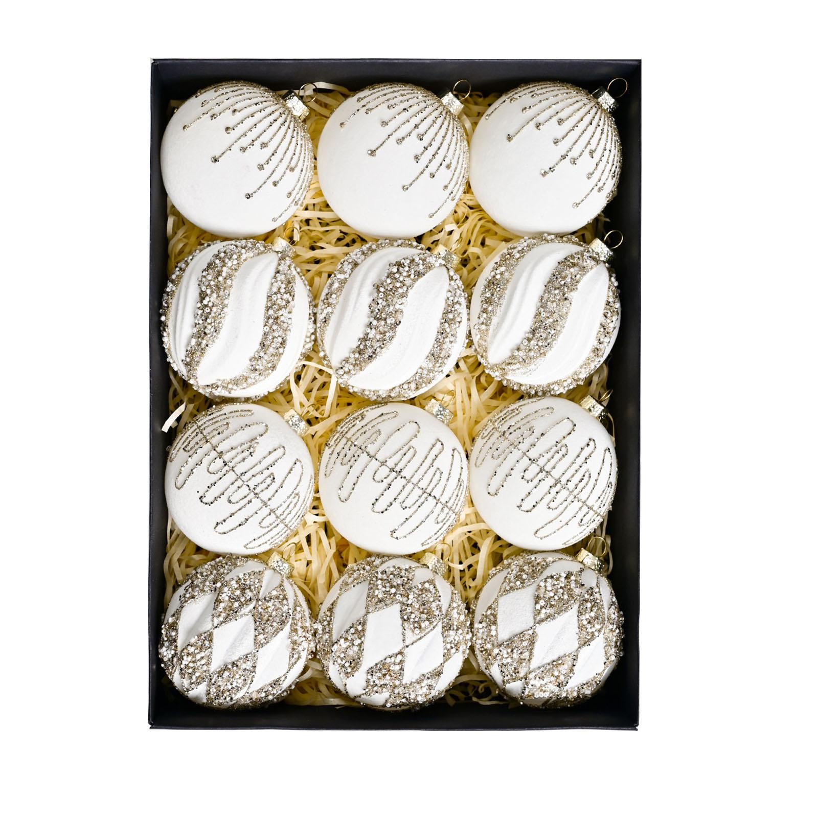 

Набор из 12 рождественских подвесок в виде шаров, Набор рождественских шаров, обернутых тканью, Подвески для рождественской елки One Size