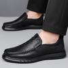 Men Casual Leather Shoes Fashionable Men Hollow Breathable Slip On Soft Leather Thick Soled Casual Leather Shoes