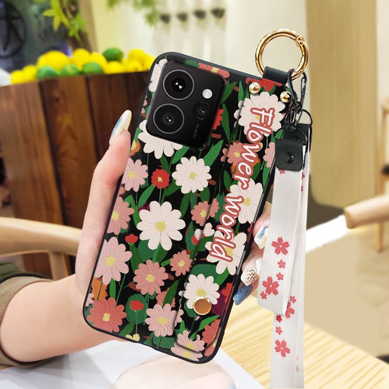Lanyard Flower Phone Case For Nokia HMD Skyline Kickstand Back Cover Ring Fashion Design Wrist Strap Waterproof Silicone