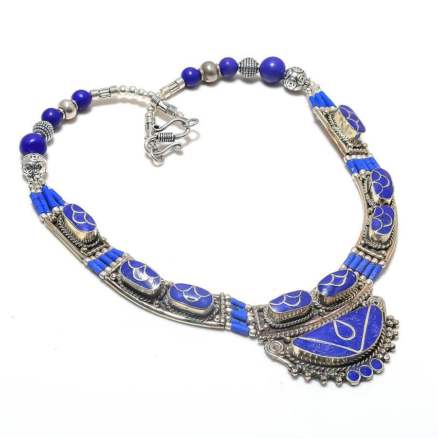 

Natural Lapis Lazuli Gemstone 925 Sterling Silver Jewelry Necklace 18 A7a09