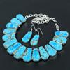 Bohemian Blue Turquoise Statement Necklace and Earrings Set Handmade Silver Plated Jewelry Set for Women Ethnic Tribal Style Jewelry