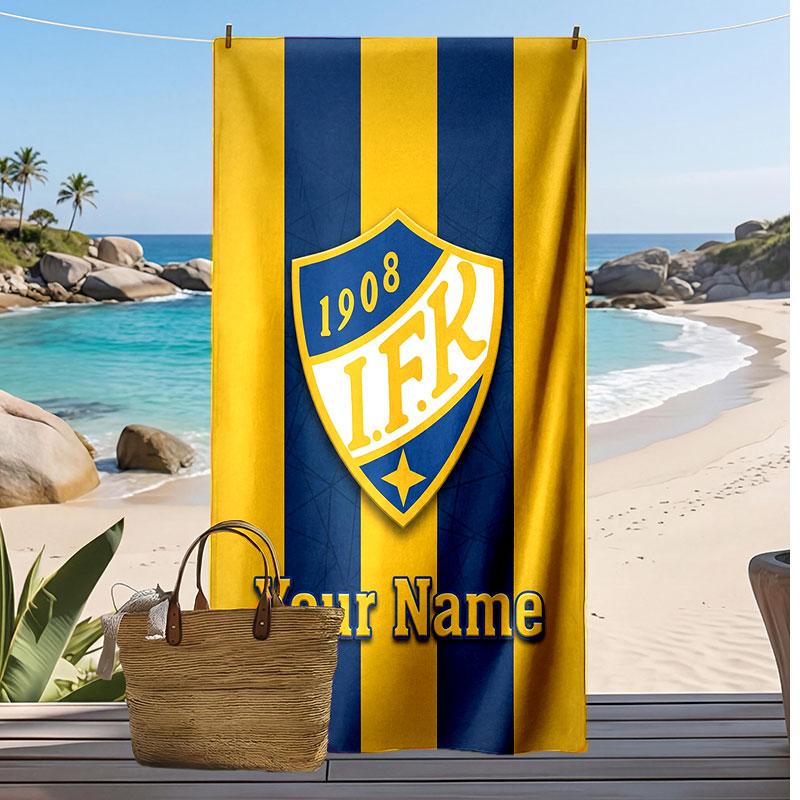 Ifk Göteborg Personalized Printed Beach Towel Soccer Logo Support Custom Name Text Absorbent Towel For Sport Travel Special Gift