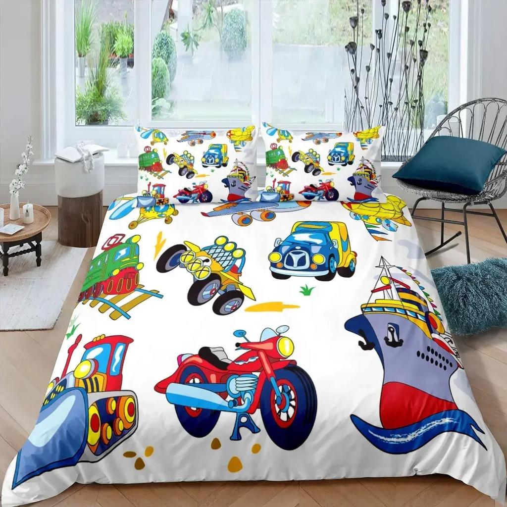 Kid Excavator Tractor Truck Construction Vehicle Comfortable Duvet Cover Pillowcase Bedding Set Children Bedroom Decoration
