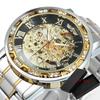 Winner Casual Mechanical Watches For Men Golden Roman Fashion Stainless Steel Belt Mesh Strap Wristwatch Clock Relogio Masculino