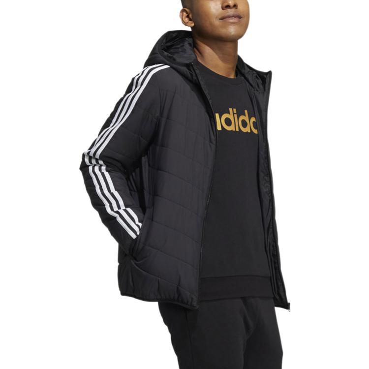 Adidas Neo Striped Decorative Hooded Long Sleeve Cotton Jacket Men Jacket Black HD4677