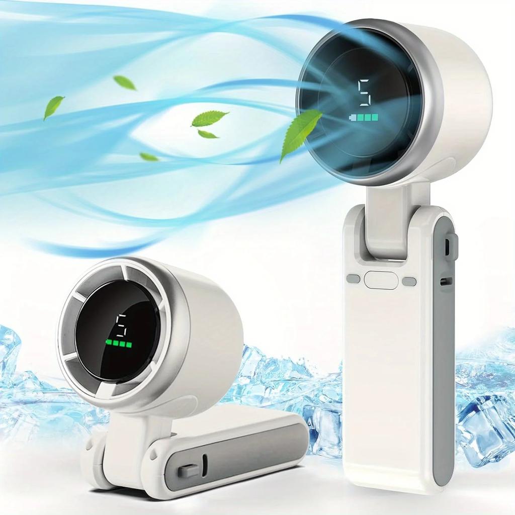 Mini Draagbare Handventilator met LED Display, 150° Opvouwbare 3-in-1 Ventilator, 5 Snelheden 3600mAh Hand/Bureau/Nek Multifunctionele Persoonlijke Ventilator