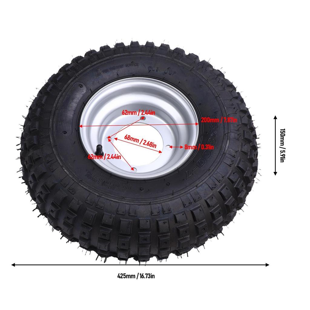 EBTOOLS 16x8to7 Tubeless Tires, Vacuum Tubeless Tires with Rims for ATVs, UTVs, Quads, Off-Road Go-Karts, 7-Inch Puncture Protection