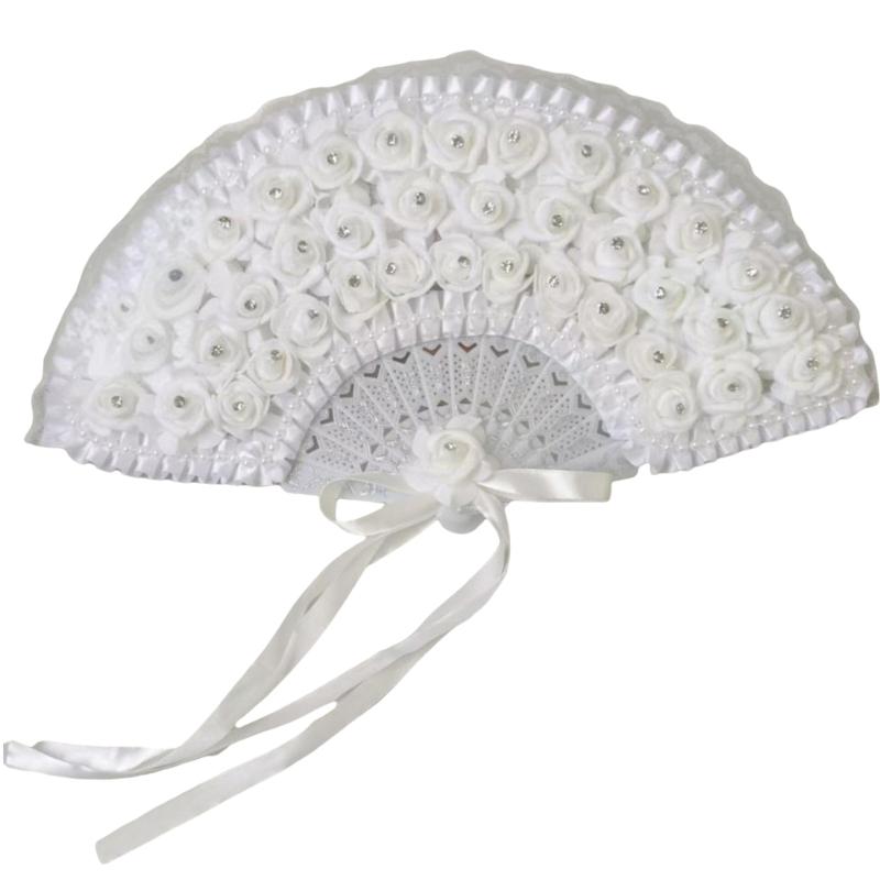 HX6F Bachelorette Rosette Fan BRIDE for Bride To Be Gift Bridal Shower Gift Supplies Bride to Be Lace Rhinestones Fan