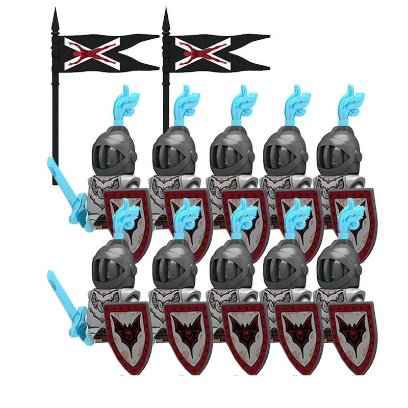 Medieval Knight Armored Troops Ancient Army Soldiers Mini Weapon Equipment Flag Model Building Blocks Kids Toys Birthday Gifts