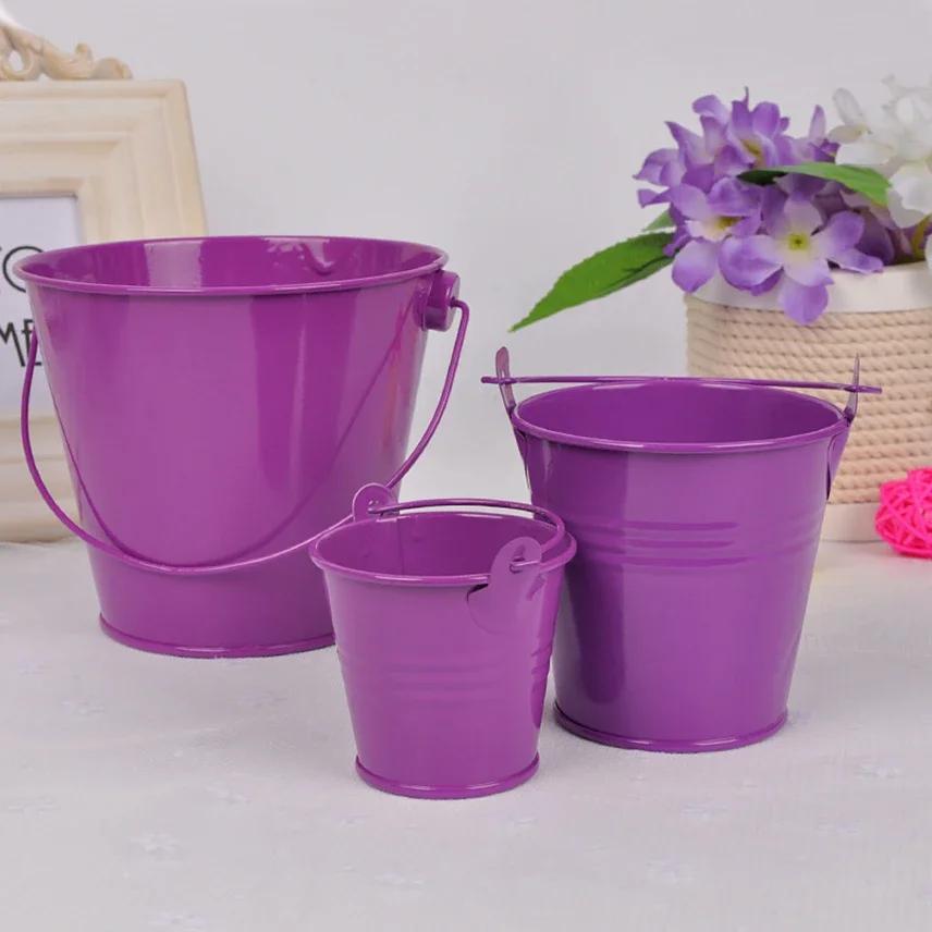 1pc Mini Metal Iron Flower Pot with Handle Hanging Balcony Garden Office Planter Mini Bucket Candy Basket Home Decor
