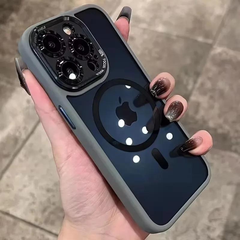 Luxury Magnetic Metal Lens Bumper Protection Case For iPhone 17 16 15 14 13 12 Pro Max 16 Plus Wireless Charge Hard Clear Cover
