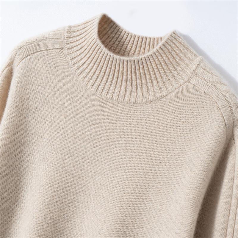 Autumn/Winter Women's Loose Cashmere Sweater: Half-High Neck, Long Sleeve, Thickened Cable Knit.