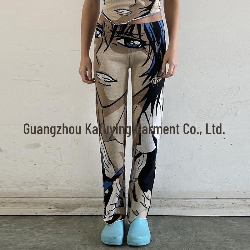 Y2K Millennial Retro Coachella Pink Comic Avatar Knitted Casual Pants