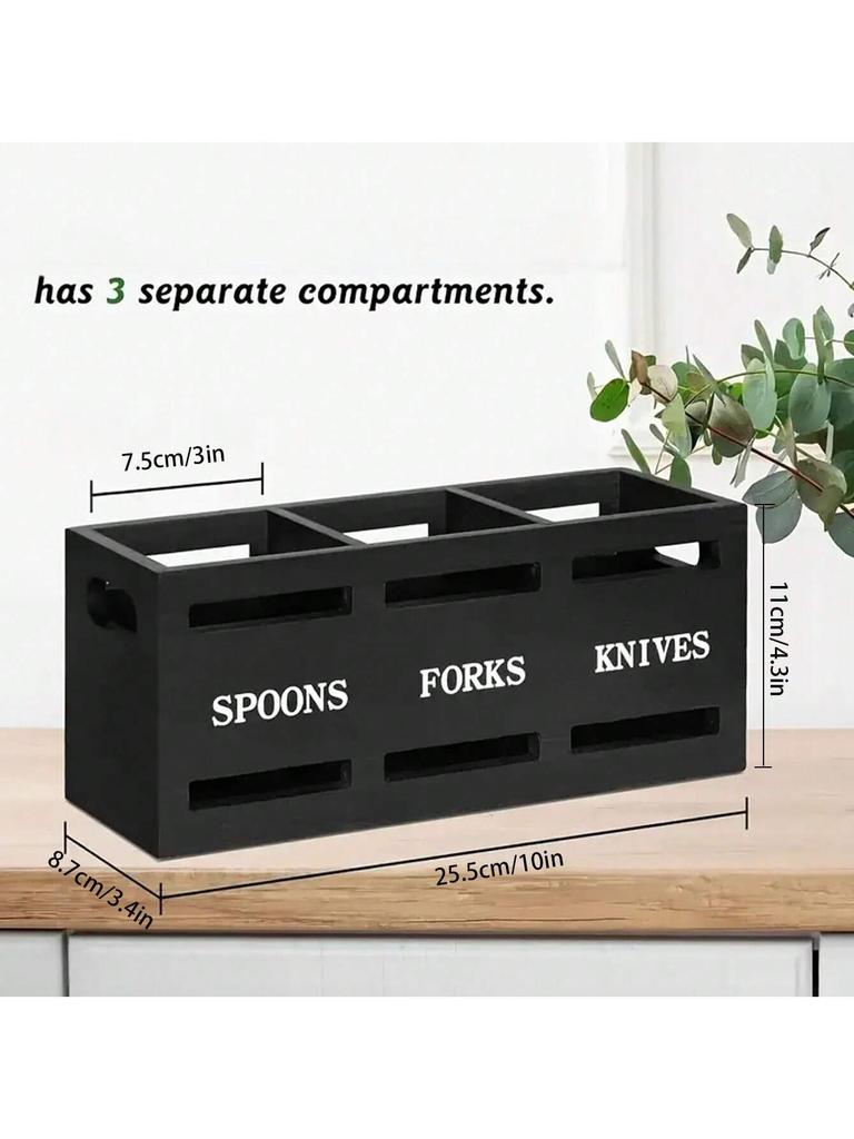 Wood Utensil Caddy With 3 Compartments, Large Capacity Silverware Holder, Multipurpose Utensil Holder, Flatware Caddy