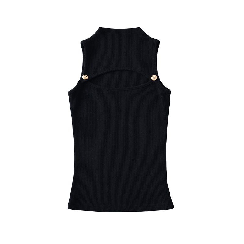 Hot Girl Sexy Slim-Fit Half-High Collar Sleeveless Knitted Top with Chest Cutouts, Women's Tight-Fitting Slimming Knitted Vest