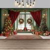 Christmas Red Curtain Decoration Backdrop Winter Snow Scenery Fireplace Santa Claus Photography Backdrop Holiday Party Supplies