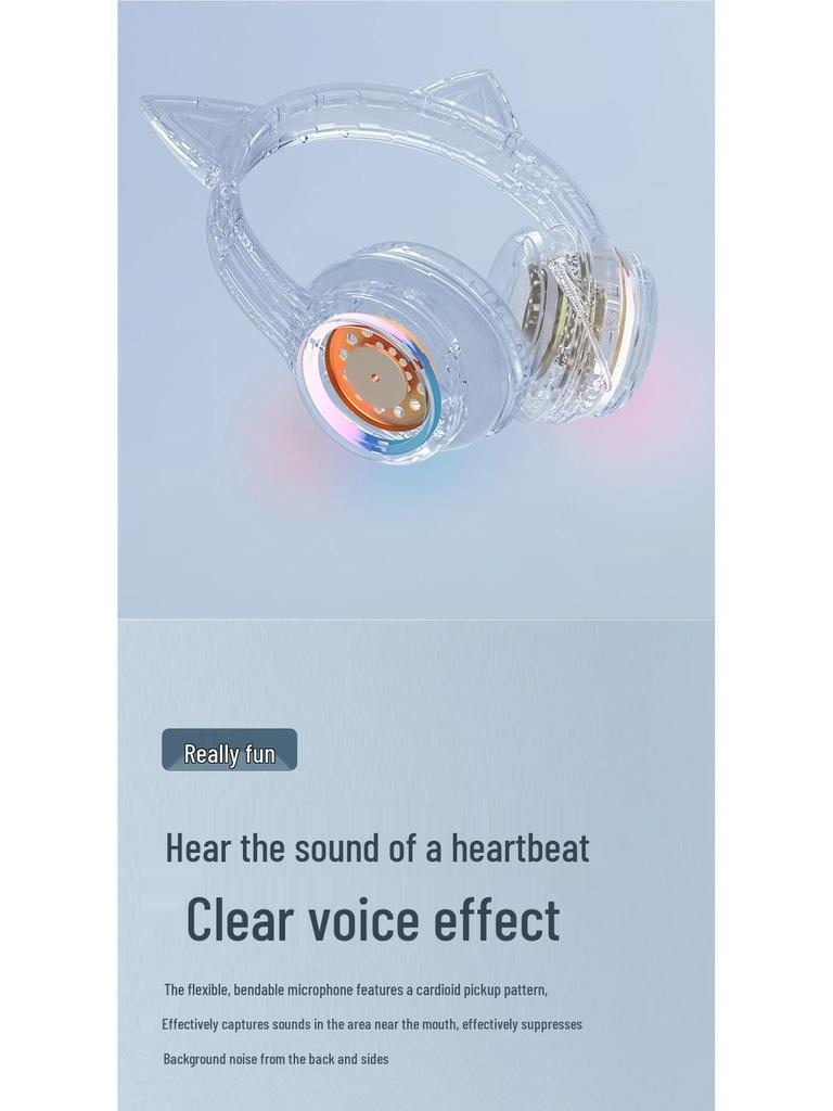 2025 New Cute Wireless Over-Ear Cat Ear Headphones with Mic, Noise Cancelling for Children's Gaming - Girls' Style
