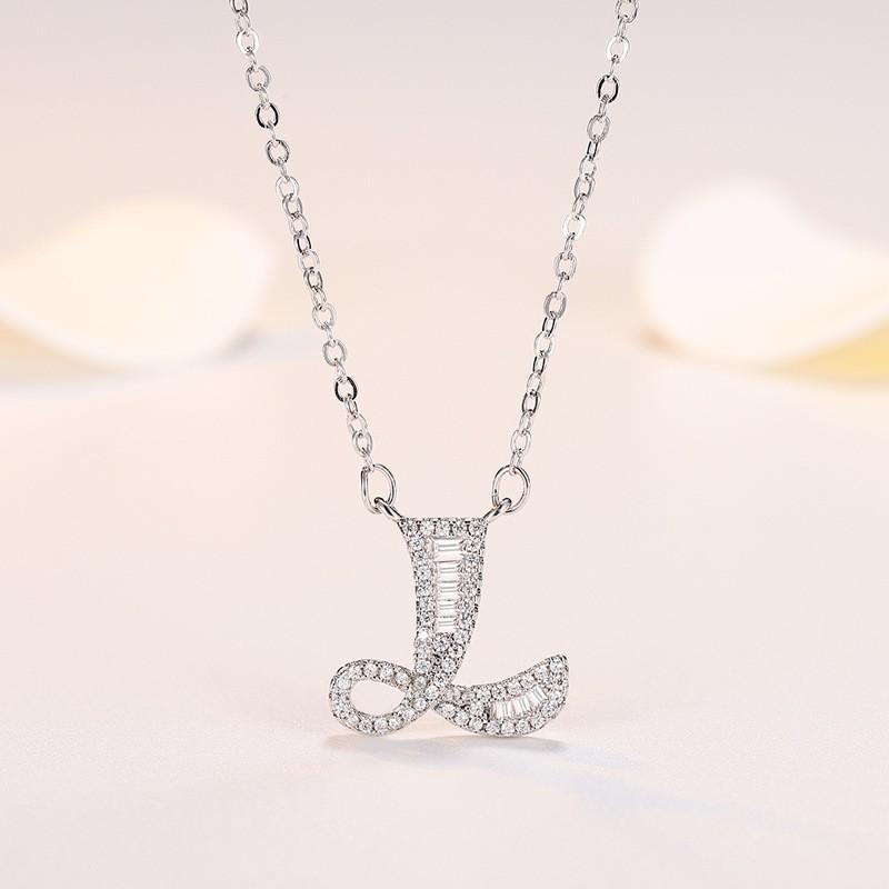 Personalized Initial Pendant Necklace Copper Plated White Gold Letter Charm Women Fashion OL Style