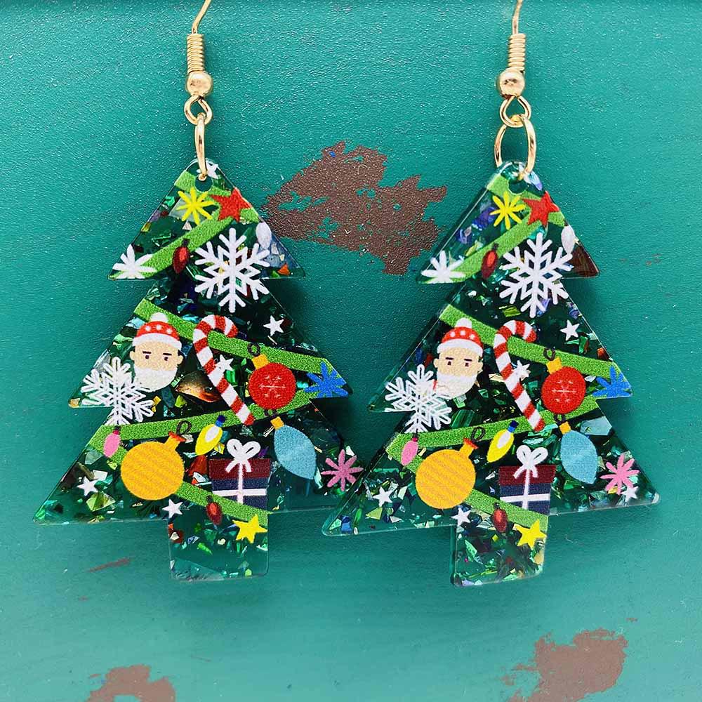 Acrylic Santa Claus & Snowflake Bell Christmas Earrings - European & American Style
