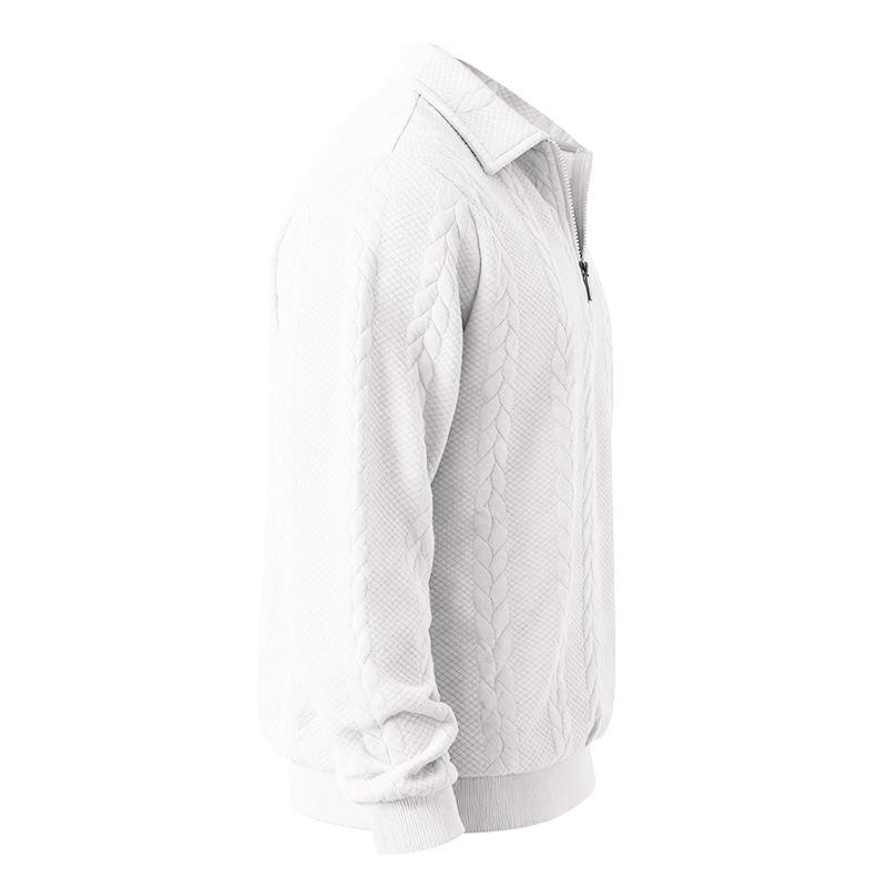 TikTok Men's Jacquard Polo Shirt: Casual Loose-Fit Hoodie with Lapel and Long Sleeves