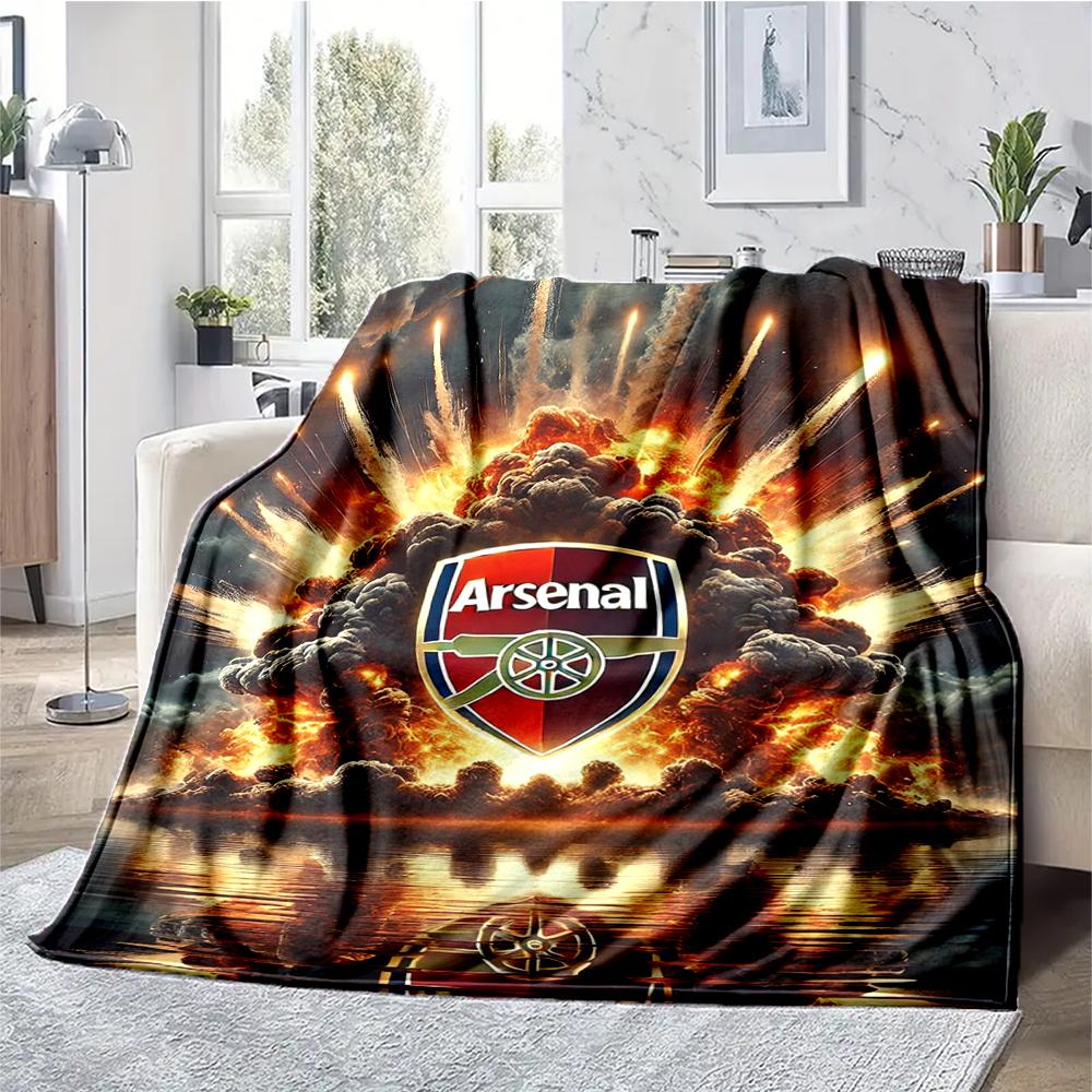 Coperta stampata a tema Arsenal Football Club - Perfetta per divano, letto, viaggi e uso all'aperto | Lavabile in lavatrice, accogliente e resistente.