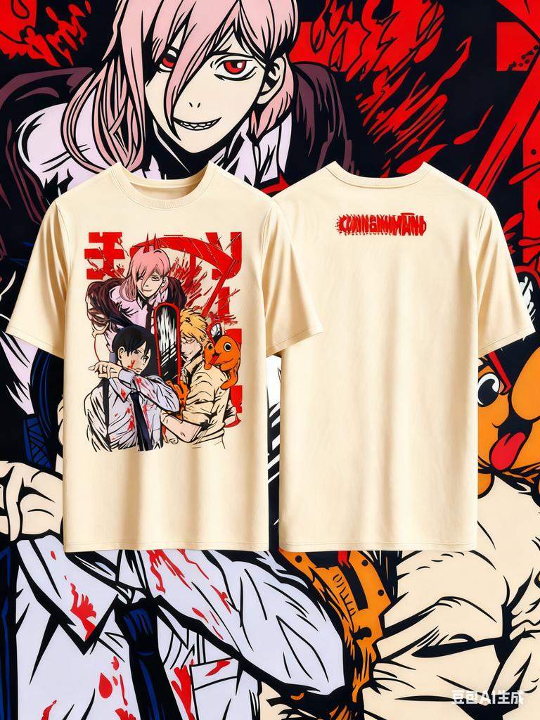 Chainsaw Man Anime Printed Pure Cotton Tshirt for Men and Women Casual Fashion Oversized Summer Anime Peripheral Clothing