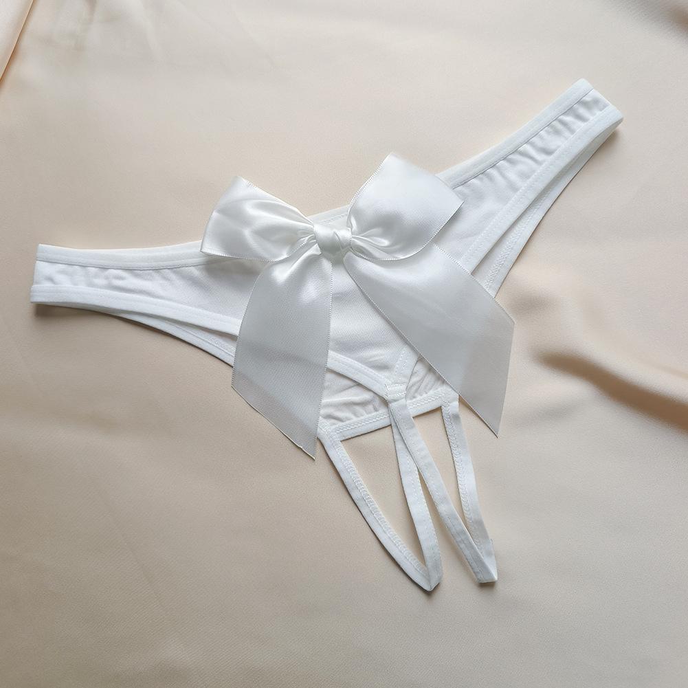 Back Big Bow Thong Open Crotch Free Invisible Breathable Low Waist Sexy Seamless Underwear Women