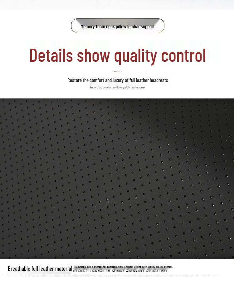 Celoroční polštář pod hlavu a bederní opěrka do auta z paměťové pěny s nappa kůží