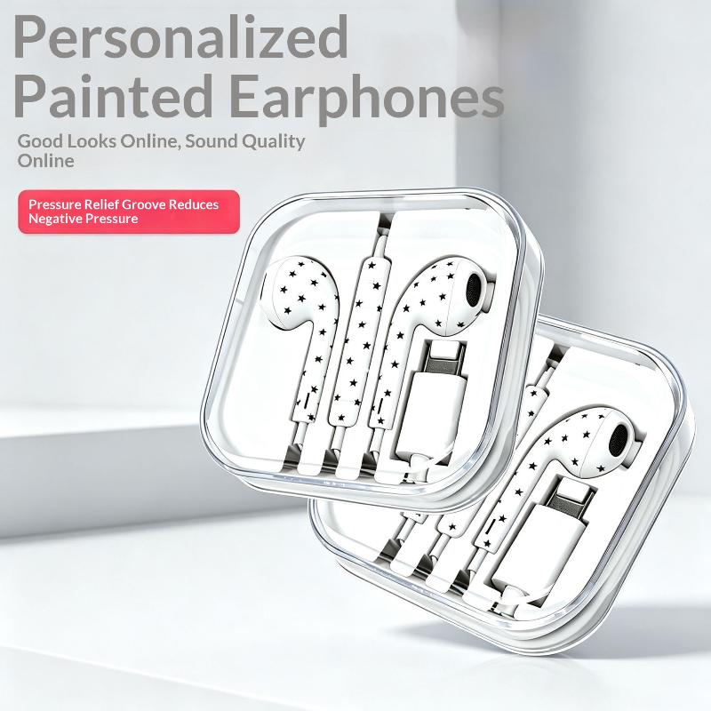 Ins Trendy Star Polka Dot Wired Earphones Semi In-Ear Type C Headphones for Phone Daily Entertainment & Calls