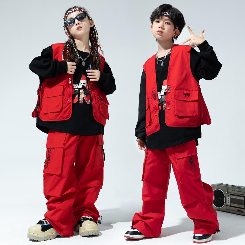 Kids' Trendy Hip Hop Dance Outfits: Boys' Cargo Pants & Girls' Jazz Costumes Set