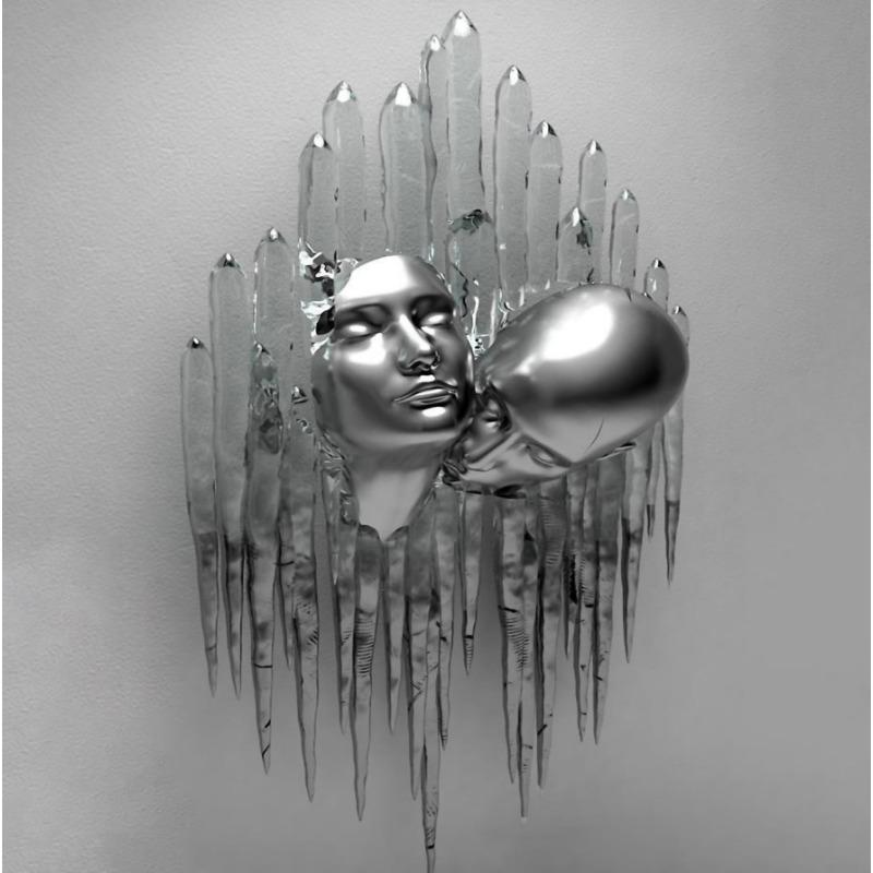 Zlatá kovová figúrka socha objíma umelecký plagát, bytová dekorácia s vysokým rozlíšením, maľba na sprej, bezrámové plátno, maľba na jadro