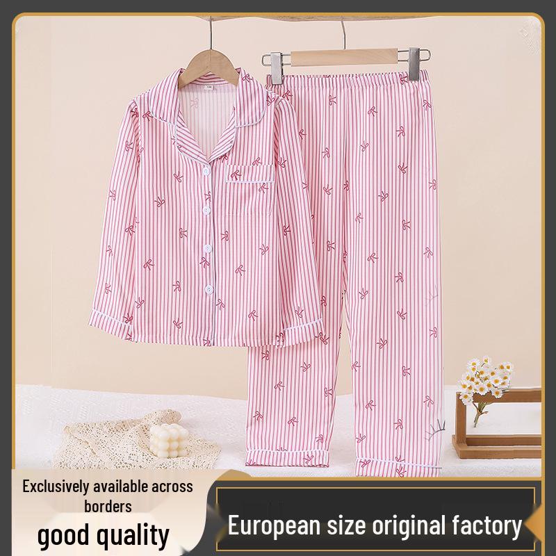 Long Sleeve & Pants Striped Bow Pajama Set for Girls 120 cm