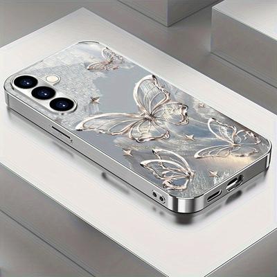 Kristallschmetterling Muster Glas Handyhülle geeignet für Samsung Galaxy S26 S25 S24 S23 S22 S20FE/Ultra/Plus Anti-Fall Rückabdeckung
