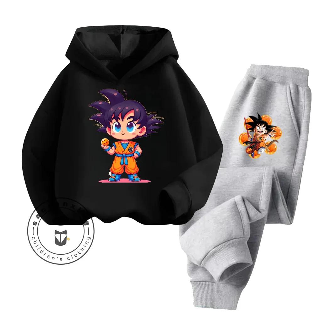 Dragon Ball Cartoon Themed Series Children Boys Girls Rich Elements Design Long Sleeve Hoodie Set Suitable for Fall Winter Wear