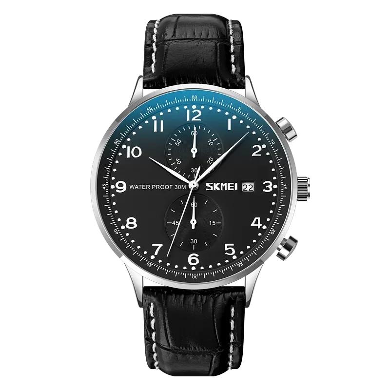 Skmei Mens Top Brand Luxury Genuine Leather Strap Waterproof Date Wristwatch Clock Reloj Hombre Stopwatch Quartz Watches 9301