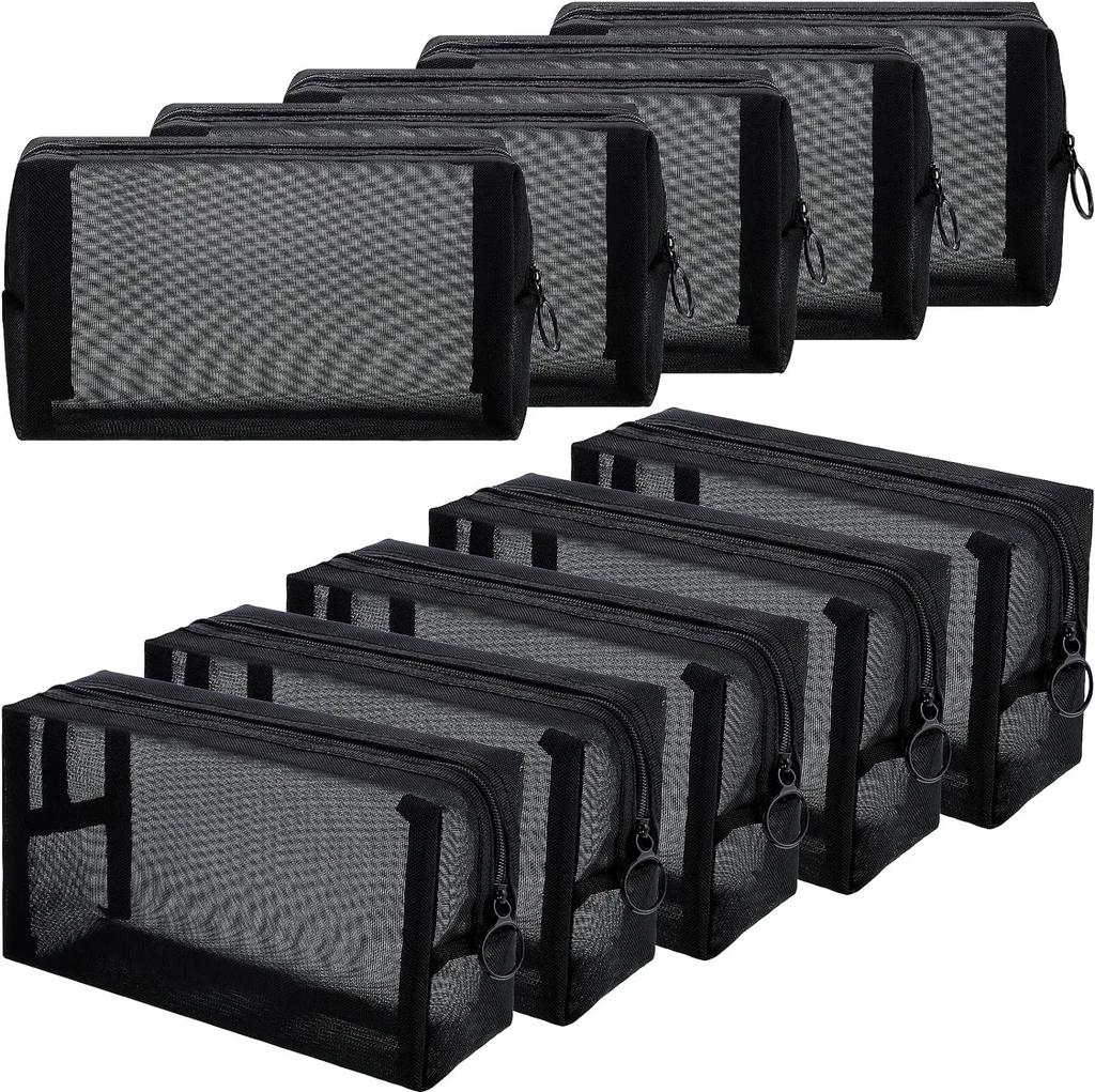 Wholesale Black Mesh Toiletry Bags Travel Makeup Bag Small Large Case Organizer Cosmetic Cases Toiletries Storage Handbag Pouch
