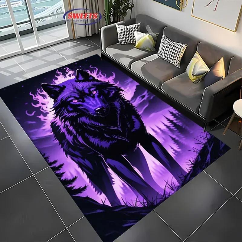 Brave Wolf Design Area Rug – Anti-Slip Sound Insulating Carpet for Living Room, Bedroom & Office – Durable & Soft Floor Rug