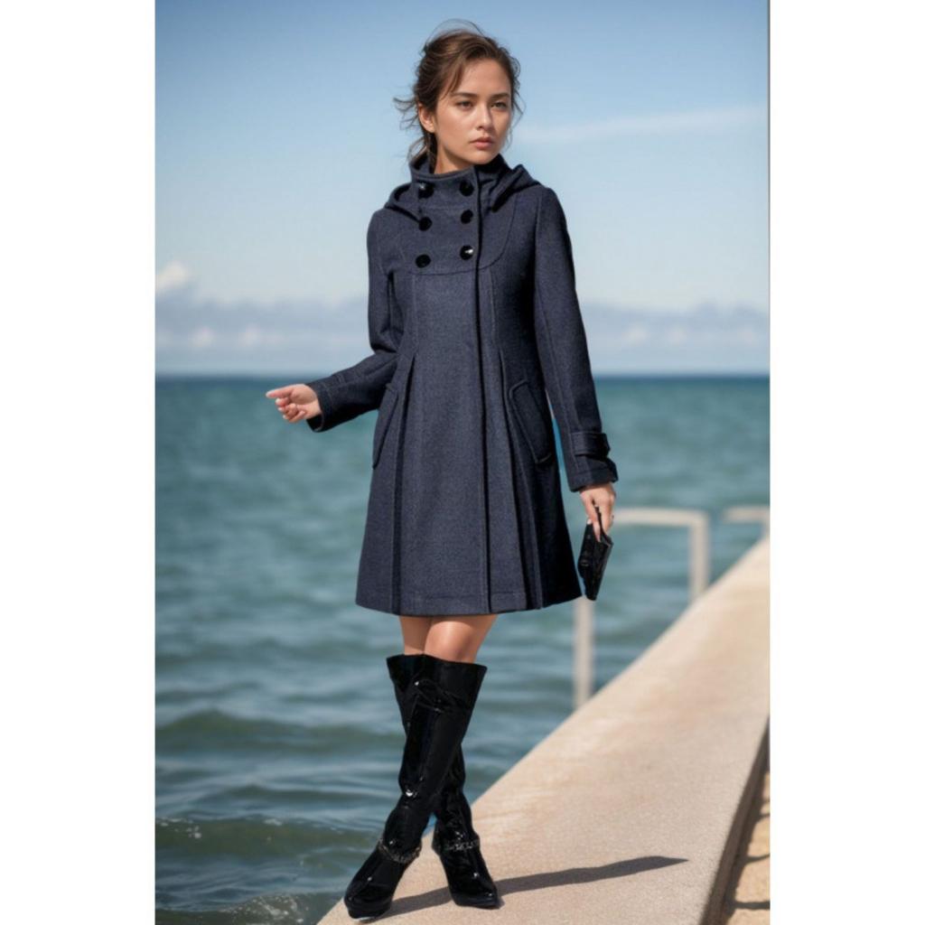 Women's Coats - Daily Women's Hooded Double Breasted Wool Blend Mid-long Cloak Coat Winter Outerwear