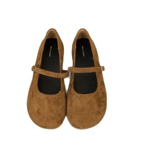 Retro Late Evening Wind Suede Mary Jane Shoes Children Autumn and Winter New Red Ballet Light Mouth Soft Flat Single Shoes Women