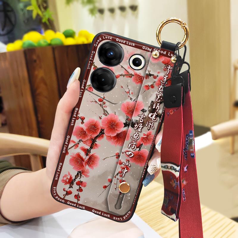 For Mom Chinese Style Phone Case For Tecno Camon20 Pro 5G/CK8n Fashion Wrist Strap Soft Case Phone Holder Dirt-resistant