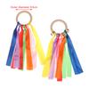 Bunte Band-Tanzrequisiten Regenbogen-Seide Holzring Glöckchen Handgeschüttelte Glöckchen für Kindergärten