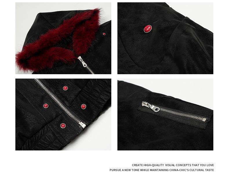 Men's Heavyweight Red Fur Collar Retro PU Leather Cotton Jacket - Plus Velvet Thick Warm Outerwear