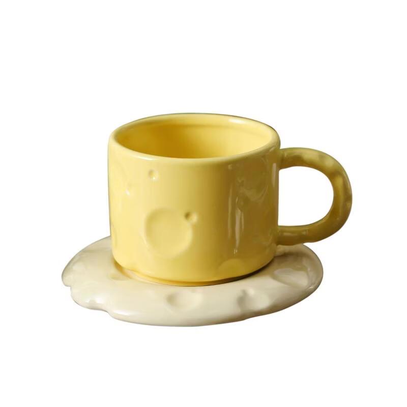 OLOEY Cream Style Ceramic Coffee Mug & Saucer Set