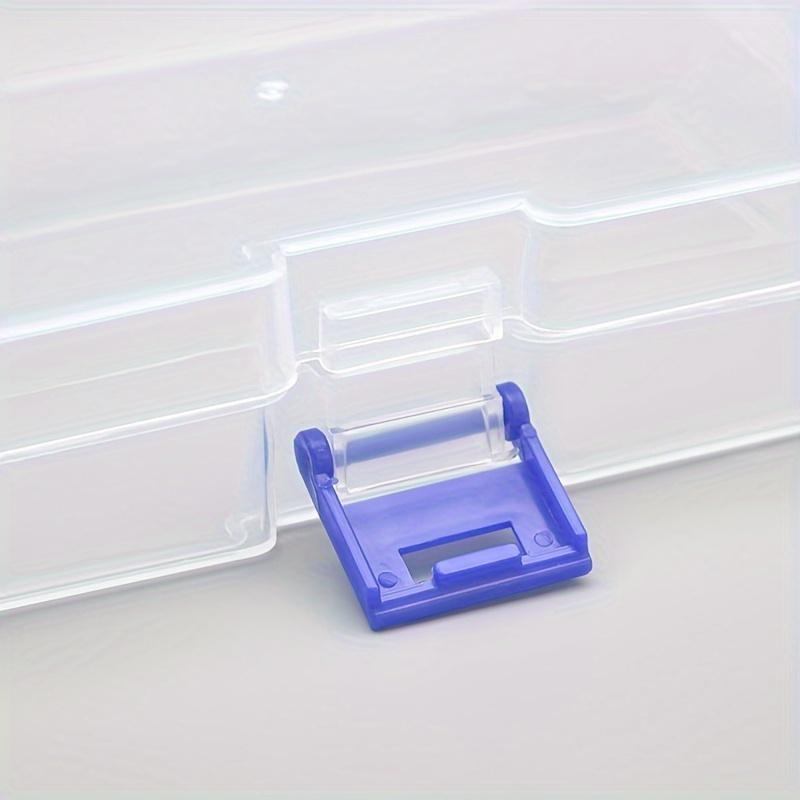 5 large transparent plastic storage boxes with blue lids, stackable beads, earrings, and small item storage boxes