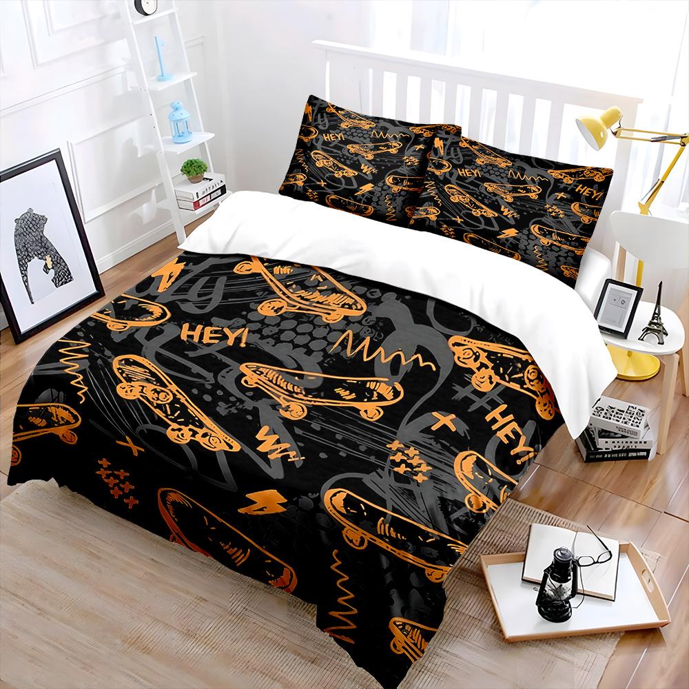 Graffiti skateboards met handgetekende elementen Beddengoed Set voor Kinderen Luxe Cadeau 3-delig Digitale Print Dekbed Set Zacht Comfortabel