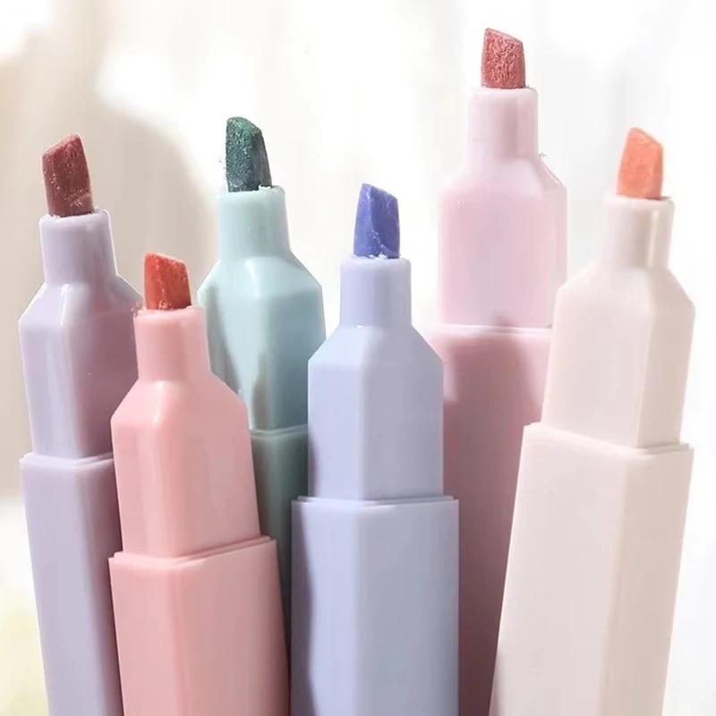 Juego de 6 rotuladores de colores pastel, marcadores de papelería kawaii, útiles escolares, marcadores para estudiantes, papelería japonesa