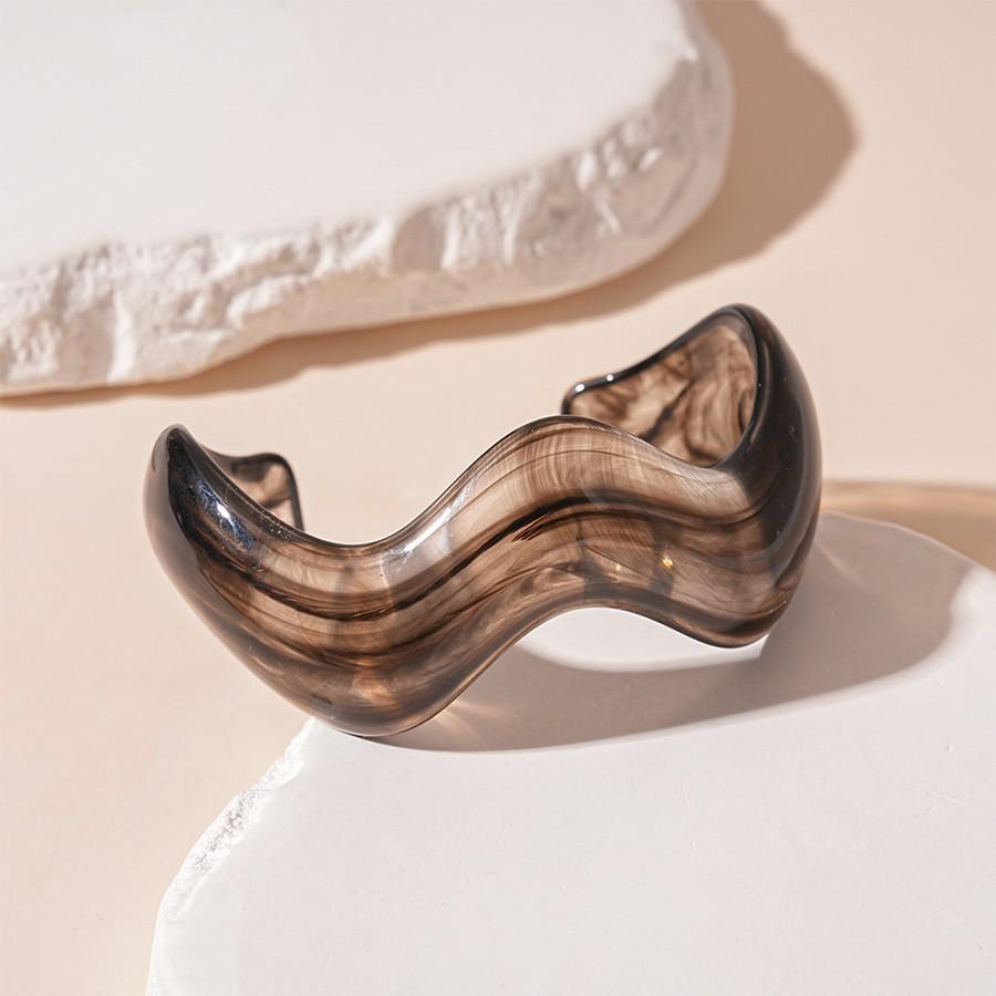 

European & Asian Marbled Geometric Open Bangle - Retro & Unique Women s Hand Jewelry